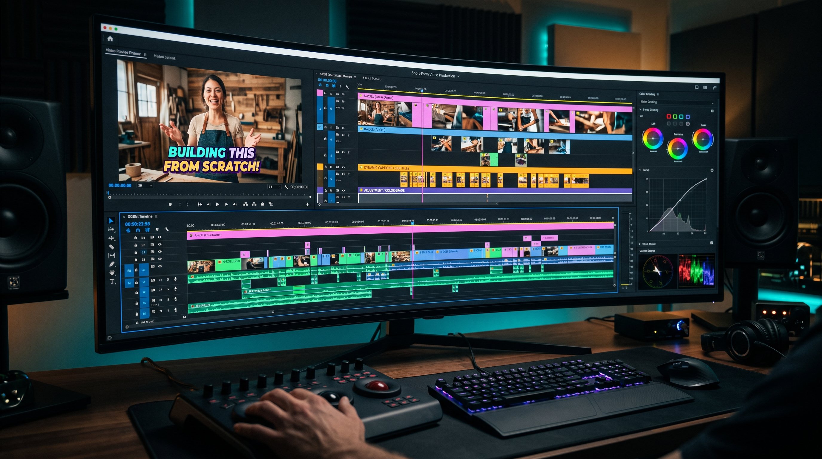 Professional short-form video editing and motion graphics timeline interface engineered by RivDiv Marketing Detroit