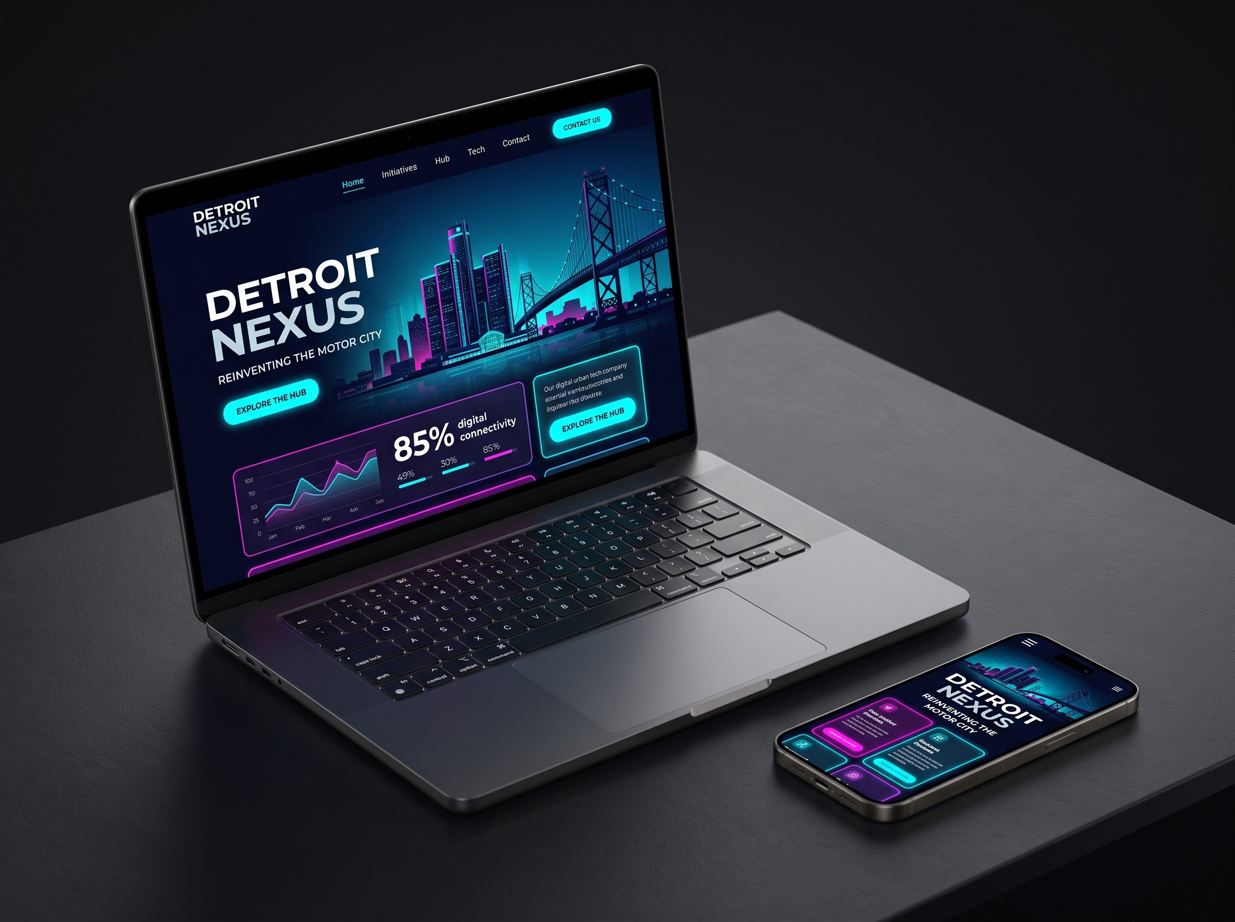 High-converting responsive web design mockup displayed on modern laptop and smartphone devices engineered by RivDiv Marketing Detroit